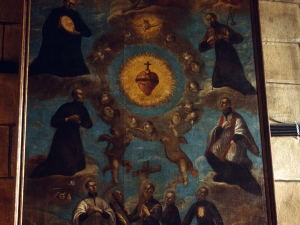 Basílica del Santo Cristo de Lezo. Pintura. Adoración de Santos jesuitas al Sagrado Corazón