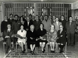 Trabajadores de la empresa Niessen en Errenteria (Gipuzkoa). Homenaje a Maria Loidi con motivo de sus bodas de plata y a Concepción Saez, Gabriel Lasa, Jose Maria Jordana, Miguel Delgado, Benito Oyarbide, Ignacio Insausti y Pedro Zarranz con motivo de sus bodas de plata con Niessen y Cía, S. R. C. Fábrica Electrotécnica Guillermo Niessen