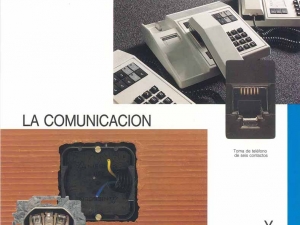 Folleto publicitario de la toma de teléfono de seis contactos y del Schuko de embornado automático de la serie Trazo fabricada por la empresa Niessen en Oiartzun (Gipuzkoa)