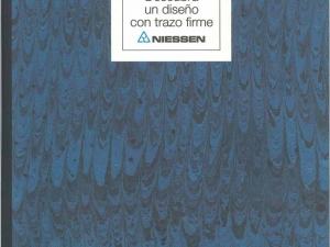 Carpetilla con el dossier que incluye información sobre la serie Trazo fabricada por la empresa Niessen en Oiartzun (Gipuzkoa). Contiene catálogo de productos, tarjetón y folleto publicitario