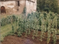 Jauregiko fatxada nagusiaren parte bat eta iparraldeko fatxada biak zaharberritu aurretik.