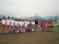 Equipos de fútbol en el campo del Aloña Mendi, durante el campeonato local de fútbol