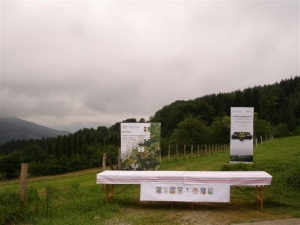 Mesa y soportes del acto.