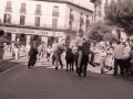 Carrera de jóvenes sobre burros en la plaza de los Fueros