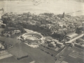 Panorámica aérea del casco antiguo, la plaza de toros, Viteri y el frontón de Zimizarga