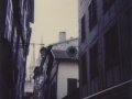 Calle de la parte vieja de Bayona, con las torres de la catedral al fondo