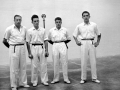 Mariano Lazkano, Eugenio Bolinaga, Barberito I.a (Abel San Martin) eta Irureta III.a (Sabino Irureta) pilotariak Eibarko Astelena pilotalekuan