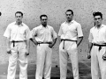 Los pelotaris José Luis Acarregui, Ignacio Cortabitarte, Miguel Gallastegui y Eugenio Bolinaga en el frontón Astelena de Eibar