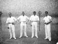 Los pelotaris Chiquito de Mallavia (Pablo Berasaluce), Peru (Ignacio Larrañaga), Echave III (Carmelo Echave) y Chapasta (Romano Echaburu) en el frontón Astelena de Eibar