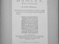 William Shakespearek idatzitako ´Tragicall Historie of Hamlet´ liburuko azalaren erreprodukzioa