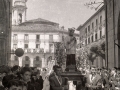 Procesión del Corpus : hombres portando uno de los pasos de la procesión